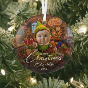 Mein erstes Weihnachten Santas kleiner Helfer Foto Ornament Aus Glas