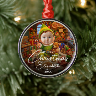 Mein erstes Weihnachten Santas kleiner Helfer Foto Ornament Aus Metall