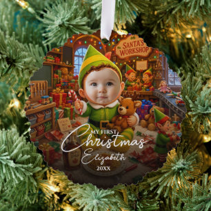 Mein erstes Weihnachten Santas kleiner Helfer Foto Ornament Karte