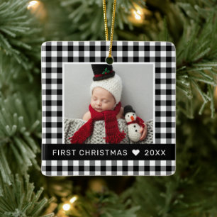 Mein erstes Weihnachten Schwarz Buffalo Karo Baby- Keramikornament