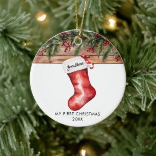 Mein erstes Weihnachten süße Strumpf Baby Junge Mä Keramik Ornament