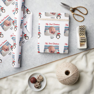 Mein erstes Weihnachten Süßer Pinguin Personalisie Geschenkpapier