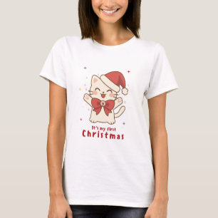 Mein erstes Weihnachten süßes Katzen-Design T-Shirt