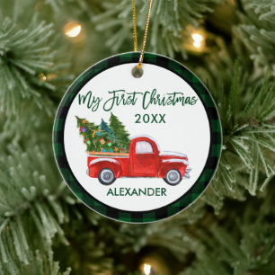 Mein erstes Weihnachten Vintage-LKW Baby Grün Kari Keramik Ornament
