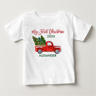 Mein erstes Weihnachten Vintage-LKW Rot Grün Baby T-shirt
