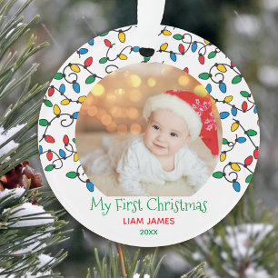 Mein erstes Weihnachten Weihnachtslichter Baby-Fot Ornament