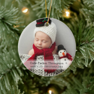 Mein erstes Weihnachten White Stripe Baby-Foto Keramik Ornament