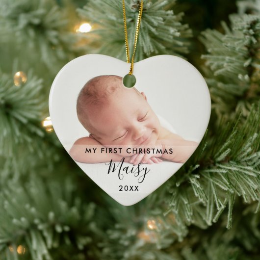 Mein erstes Weihnachts 2 Baby Foto Elegant Keramik Ornament (Baum)