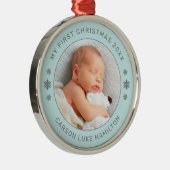 Mein erstes Weihnachts-Aqua-Personalisiert-Baby-Fo Ornament Aus Metall (Rechts)