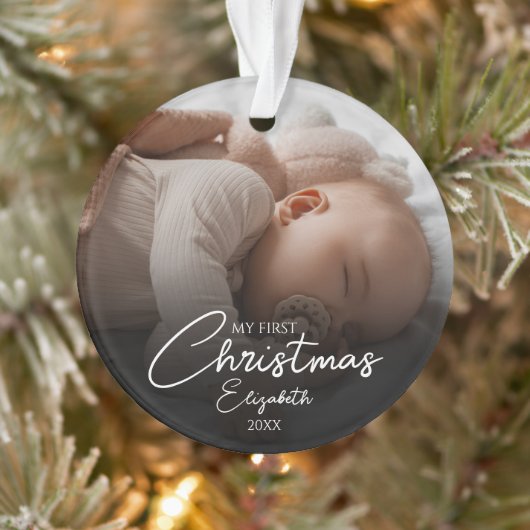Mein erstes Weihnachts-Baby-Foto - Elegantes Skrip Ornament (Baum)