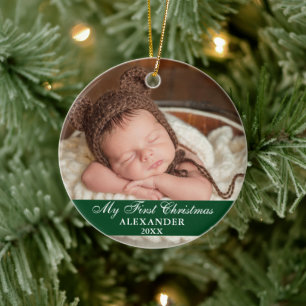 Mein erstes Weihnachts-Baby-Foto Green Keramik Ornament