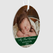 Mein erstes Weihnachts-Baby-Foto Green Ornament (Vorderseite)