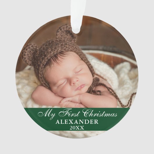 Mein erstes Weihnachts-Baby-Foto Green Ornament (Vorderseite)