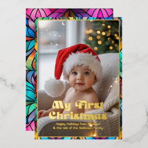 Mein erstes Weihnachts-Baby-Foto in Buntglas Folien Feiertagskarte