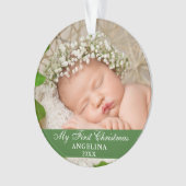 Mein erstes Weihnachts-Baby-Foto Light Green Ornament (Vorderseite)