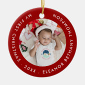 Mein erstes Weihnachts-Baby-Foto Name Jahr Ruby Re Keramik Ornament (Vorne)