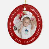 Mein erstes Weihnachts-Baby-Foto Name Jahr Ruby Re Keramik Ornament (Links)