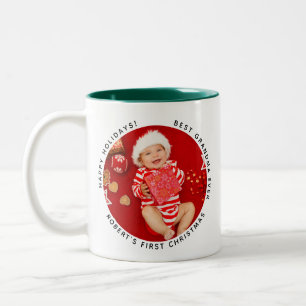 Mein erstes Weihnachts-Baby-Foto Oma Holiday Zweifarbige Tasse