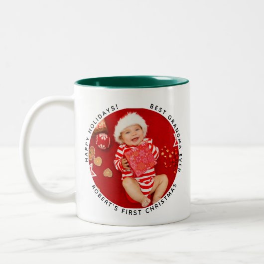 Mein erstes Weihnachts-Baby-Foto Oma Holiday Zweifarbige Tasse (Links)