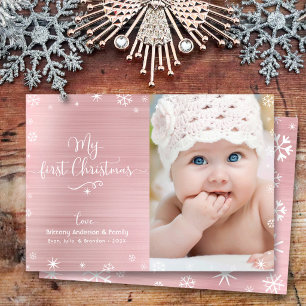 Mein erstes Weihnachts-Baby-Foto Schneeflocken Ros Feiertagskarte
