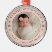 Mein erstes Weihnachts-Blush-Personalisiert-Baby-F Ornament Aus Metall (Vorne)