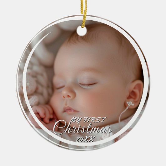 Mein erstes Weihnachts-Custom-Baby-Foto Keramik Ornament (Vorne)