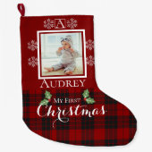 Mein erstes Weihnachts-Custom-Monogramm-Foto Großer Weihnachtsstrumpf (Vorderseite)
