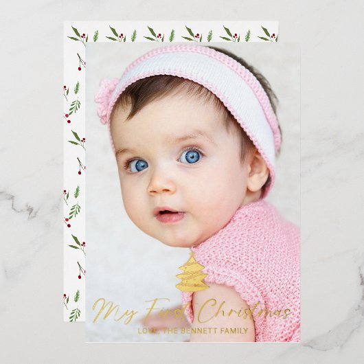 Mein erstes Weihnachts-Foto Folien Feiertagskarte (Vorderseite/Rückseite)