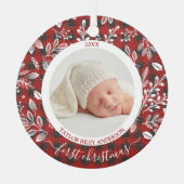 Mein erstes Weihnachts-Foto Kariert Ornament Aus Metall (Vorderseite)