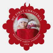 Mein erstes Weihnachts-Foto Red Ornament Karte (Vorderseite)