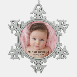 Mein erstes Weihnachts-Foto Schneeflocken Zinn-Ornament