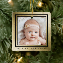 Mein erstes Weihnachts-Gold-Black-Baby-Foto Keramikornament