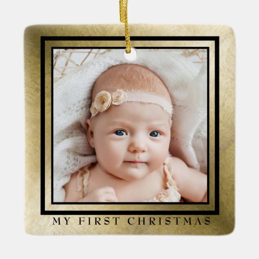 Mein erstes Weihnachts-Gold-Black-Baby-Foto Keramikornament (Vorderseite)