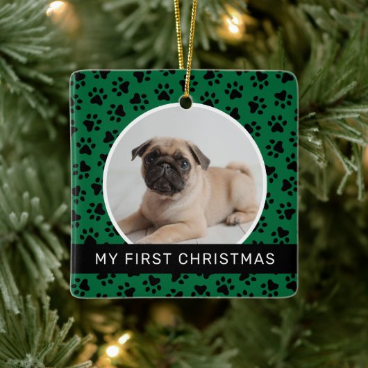 Mein erstes Weihnachts-Green-Custom-Puppy-Foto Keramikornament (Baum)