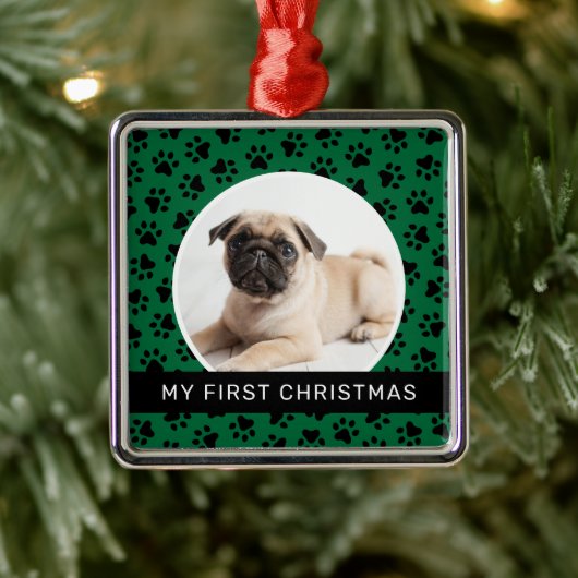 Mein erstes Weihnachts-Green-Custom-Puppy-Foto Ornament Aus Metall (Baum)
