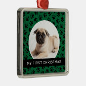 Mein erstes Weihnachts-Green-Custom-Puppy-Foto Ornament Aus Metall (Rechts)
