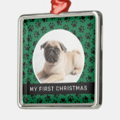 Mein erstes Weihnachts-Green-Custom-Puppy-Foto Ornament Aus Metall (Links)