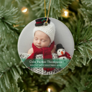 Mein erstes Weihnachts Green Strip Custom Baby Fot Keramik Ornament
