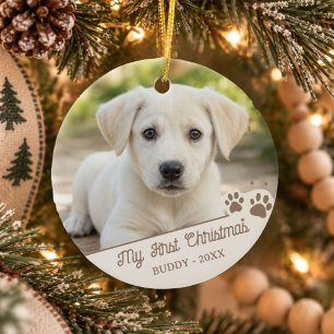 Mein erstes Weihnachts-Hund-Foto Haustiername & Ja Keramik Ornament