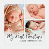 Mein erstes Weihnachts-Keepake-3-Foto Ornament Aus Metall (Rückseite)