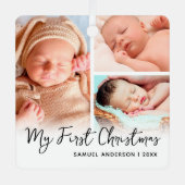 Mein erstes Weihnachts-Keepake-3-Foto Ornament Aus Metall (Vorderseite)