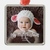 Mein erstes Weihnachts-Kinder Foto Name Jahr Ornament Aus Metall (Vorne)