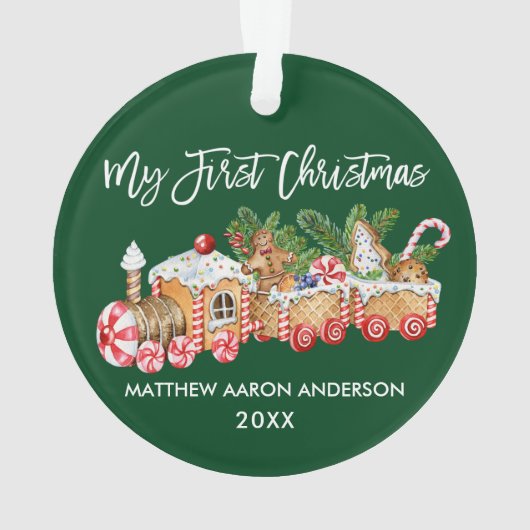 Mein erstes Weihnachts-Lebkuchen-Train Baby Green Ornament (Rückseite)