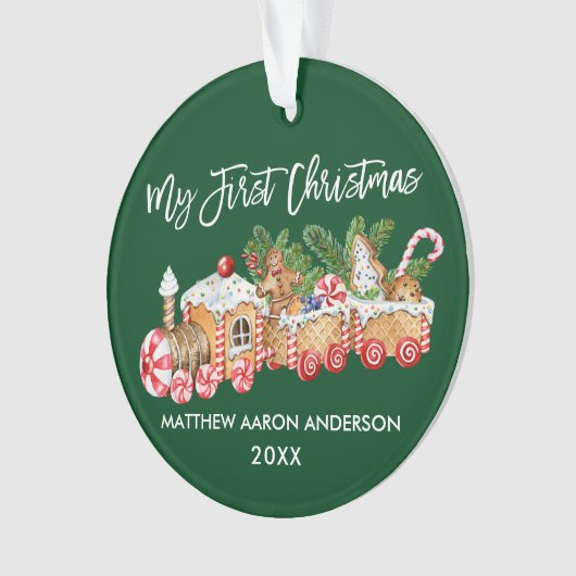 Mein erstes Weihnachts-Lebkuchen-Train Baby Green Ornament (Vorderseite)