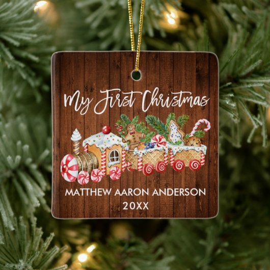 Mein erstes Weihnachts-Lebkuchen-Train Candy Baby Keramikornament (Baum)