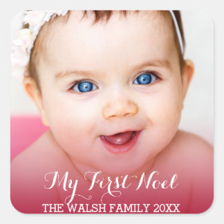 Mein erstes Weihnachts-Modern-Baby-Foto Quadratischer Aufkleber