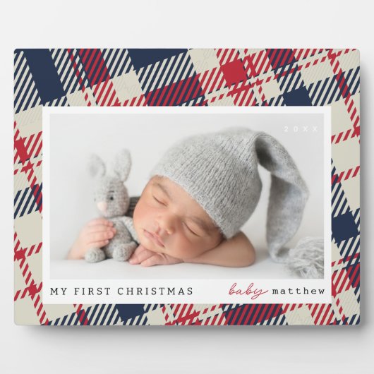 Mein erstes Weihnachts-Modern-Kariert-Baby-Foto Fotoplatte (Vorderseite)