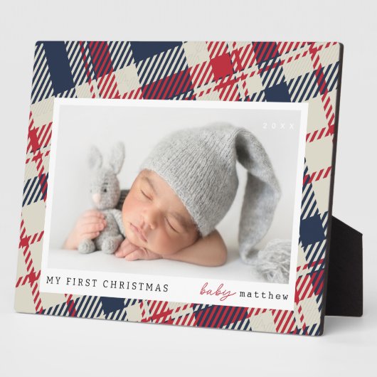 Mein erstes Weihnachts-Modern-Kariert-Baby-Foto Fotoplatte (Seite)