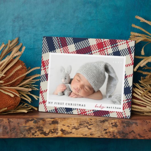 Mein erstes Weihnachts-Modern-Kariert-Baby-Foto Fotoplatte (Seite)