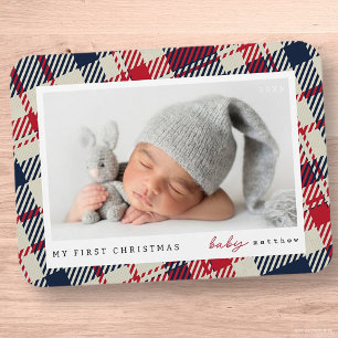 Mein erstes Weihnachts-Modern-Kariert-Baby-Foto Magnet